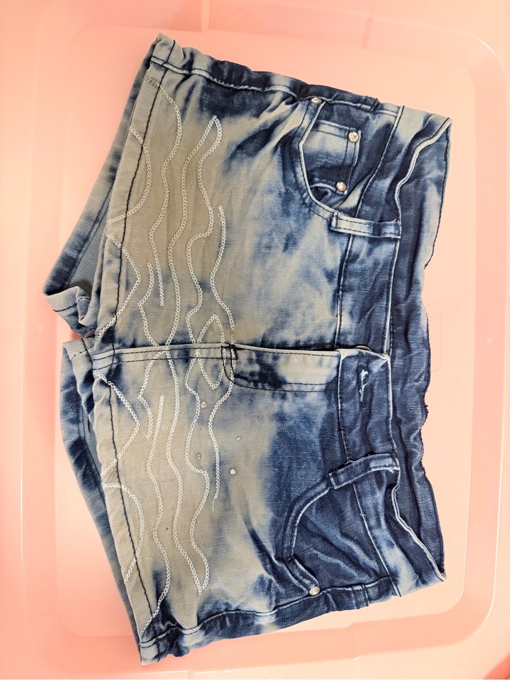 Women's Washed Blue Denim Shorts with Embroidered Detail
